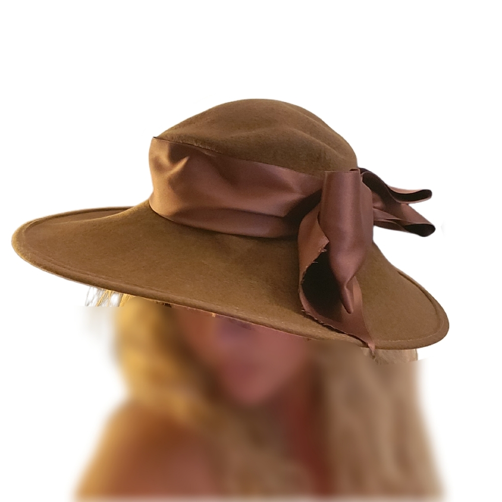 Eric Javits Brown Felt Large Hat With Satin  Bow